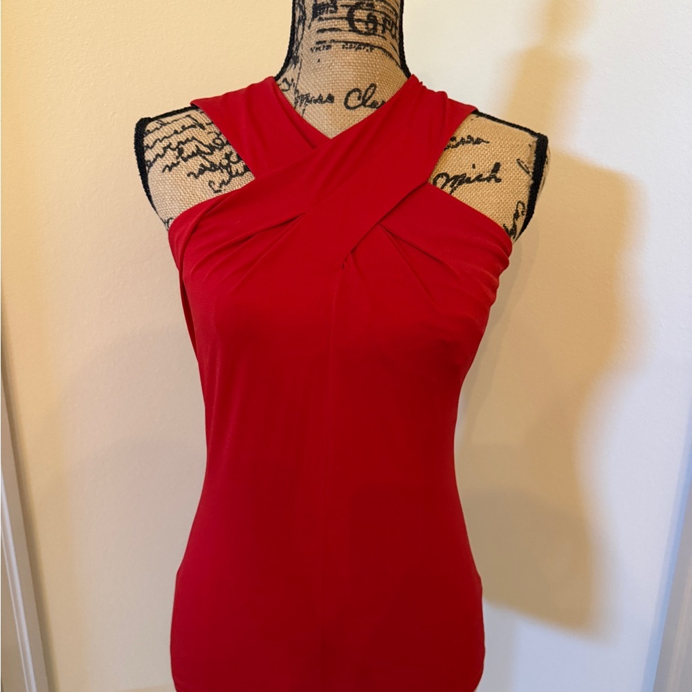 Michael Kors Red Cross-Neck Blouse